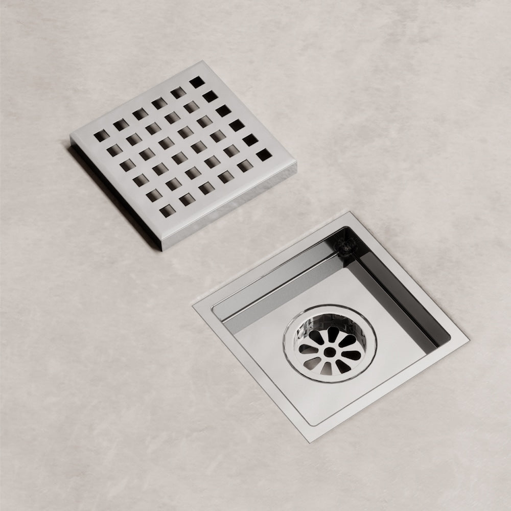 Drain de douche carré Elan de 6 po en chrome