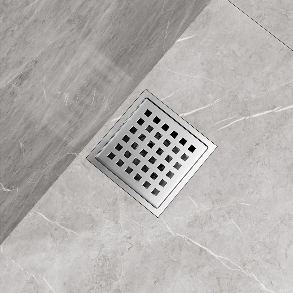 Drain de douche carré Elan de 6 po en chrome