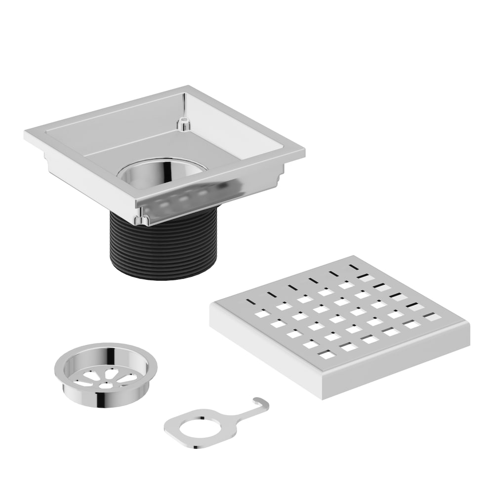 Drain de douche carré Elan de 6 po en chrome