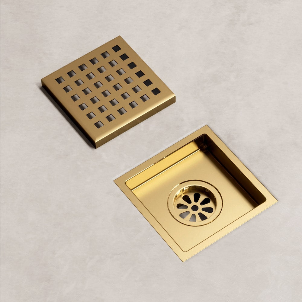 Elan 6" Square Shower Drain in Matte Brushed Gold