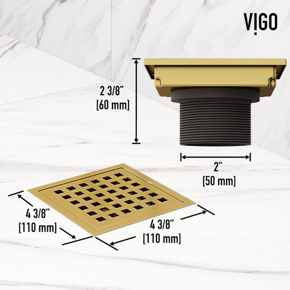 Elan 6" Square Shower Drain in Matte Brushed Gold