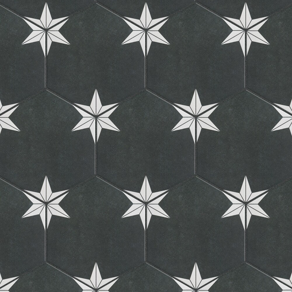 Sample - Stella Hex Night 8-5/8-inch x 9-7/8-inch Porcelain Floor and Wall Tile