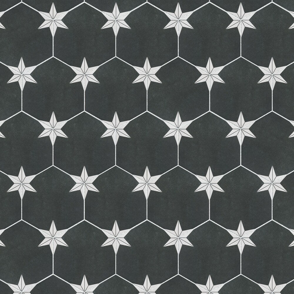 Sample - Stella Hex Night 8-5/8-inch x 9-7/8-inch Porcelain Floor and Wall Tile