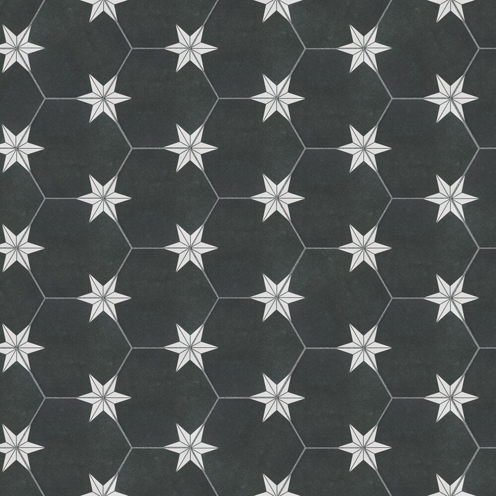 Sample - Stella Hex Night 8-5/8-inch x 9-7/8-inch Porcelain Floor and Wall Tile