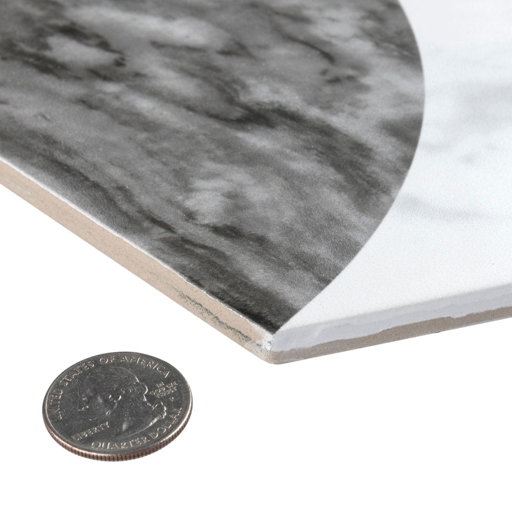 Sample - Classico Bardiglio Hex Moon Dark 7-inch x 8-inch Porcelain Floor and Wall Tile