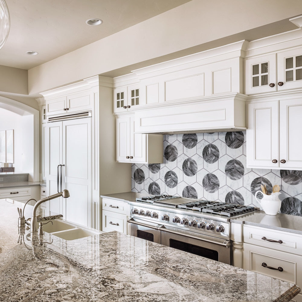 Sample - Classico Bardiglio Hex Moon Dark 7-inch x 8-inch Porcelain Floor and Wall Tile