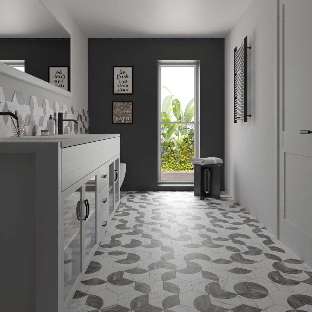 Sample - Classico Bardiglio Hex Moon Dark 7-inch x 8-inch Porcelain Floor and Wall Tile