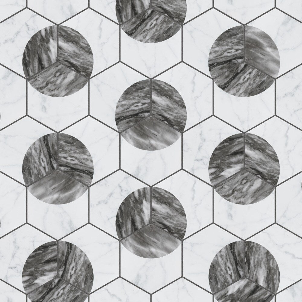 Sample - Classico Bardiglio Hex Moon Dark 7-inch x 8-inch Porcelain Floor and Wall Tile