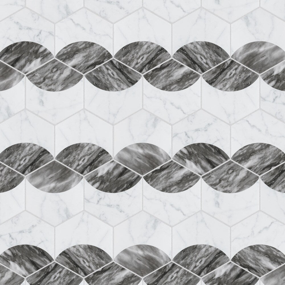 Sample - Classico Bardiglio Hex Moon Dark 7-inch x 8-inch Porcelain Floor and Wall Tile