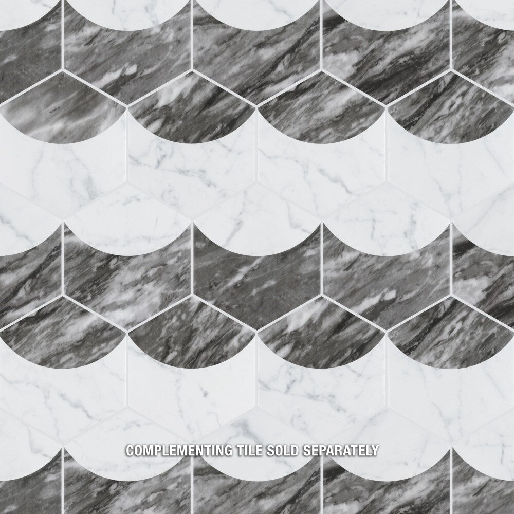Sample - Classico Bardiglio Hex Moon Dark 7-inch x 8-inch Porcelain Floor and Wall Tile