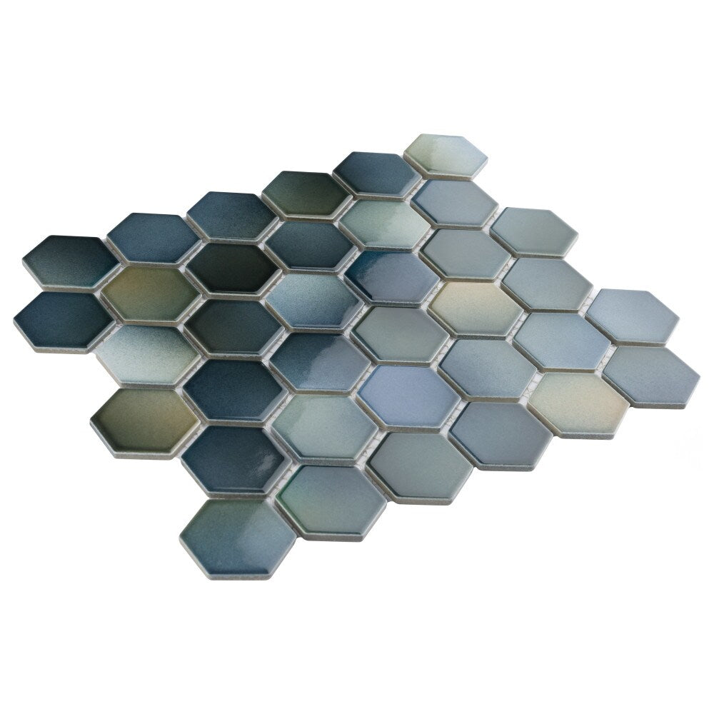 Sample - Hudson 2" Due Hex Atlantis 6-inch x 6-inch Porcelain Mosaic Tile