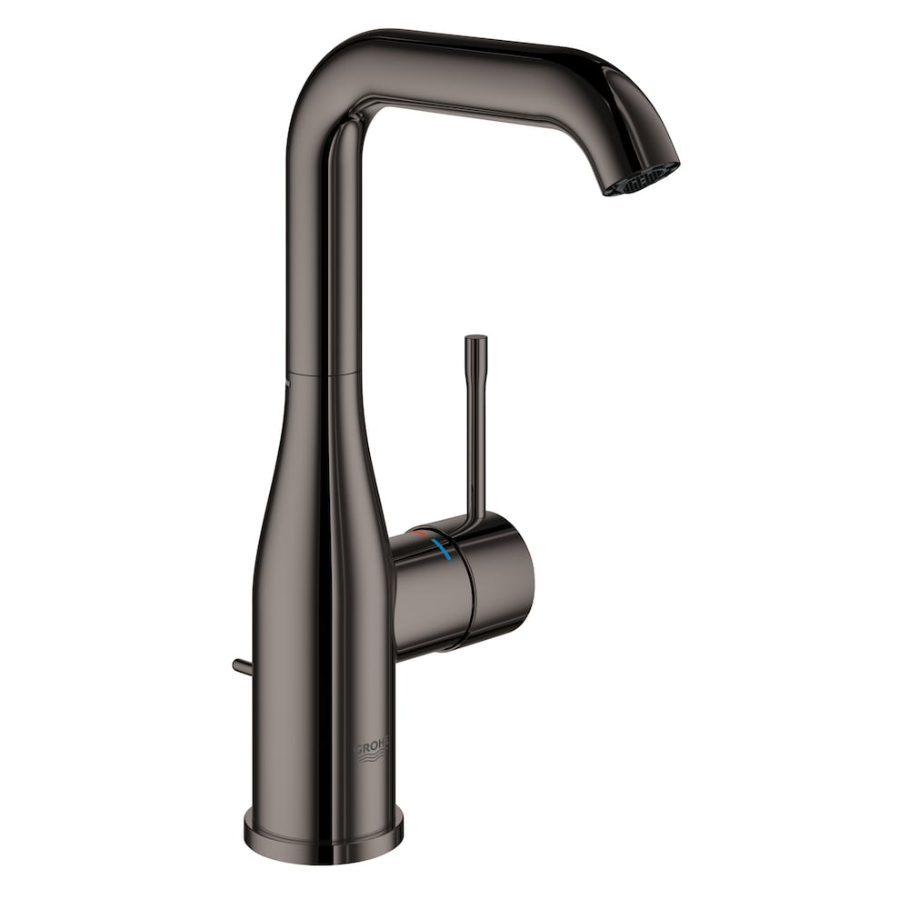 Robinet de lavabo de salle de bain à arc élevé à poignée unique et trou unique Essence en graphite dur (robinet et drain inclus)