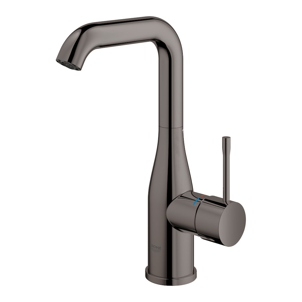 Robinet de lavabo de salle de bain à arc élevé à poignée unique et trou unique Essence en graphite dur (robinet et drain inclus)