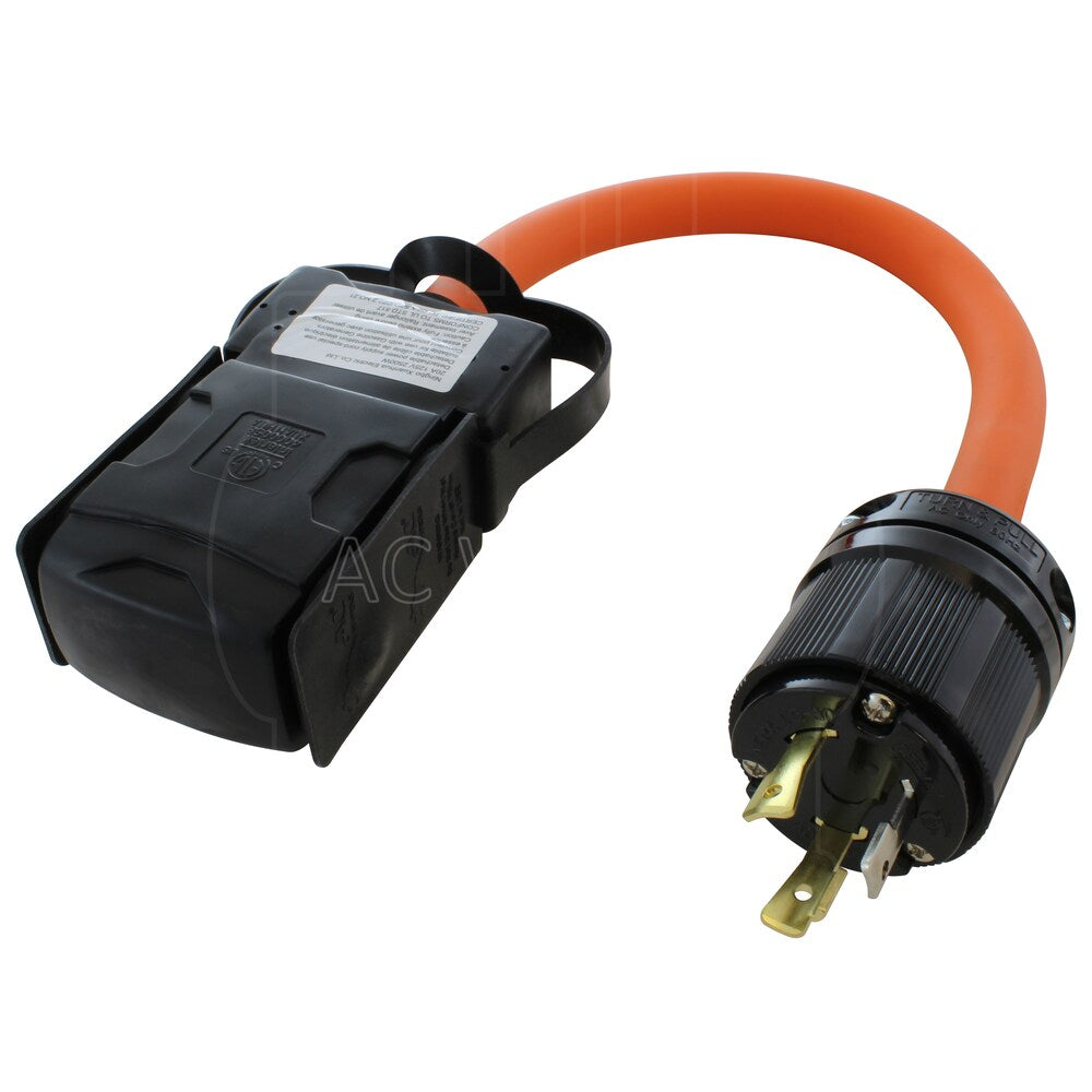 1.5FT L5-30P 30A 3-Prong Locking Plug to (4) Home Outlets with 20A Breakers