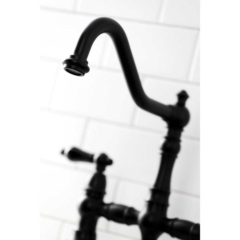 Duchess-Porcelain 2-Handle Bridge Kitchen Faucet with Side Sprayer in Matte Black
