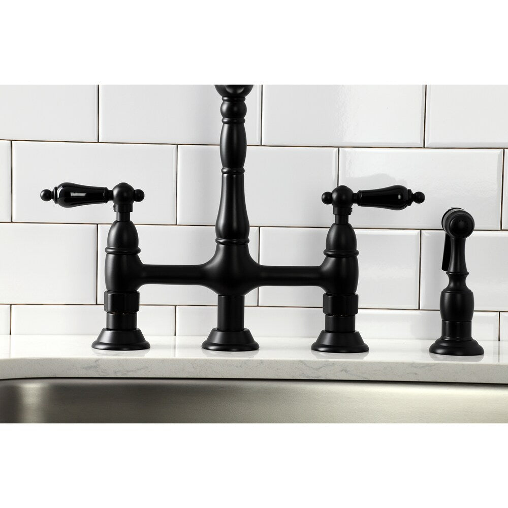 Duchess 2-Handle Bridge Kitchen Faucet with Side-Sprayer in Matte Black