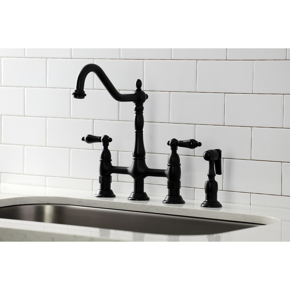 Duchess 2-Handle Bridge Kitchen Faucet with Side-Sprayer in Matte Black