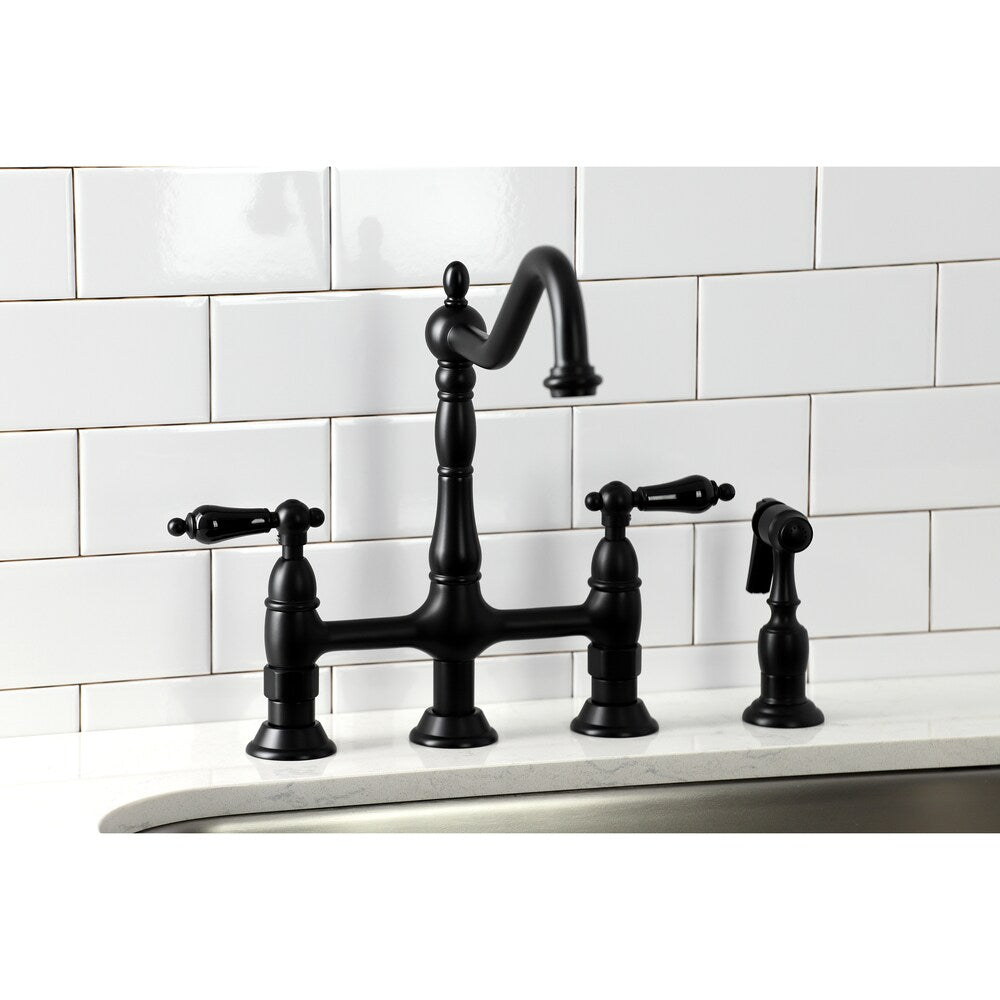 Duchess 2-Handle Bridge Kitchen Faucet with Side-Sprayer in Matte Black