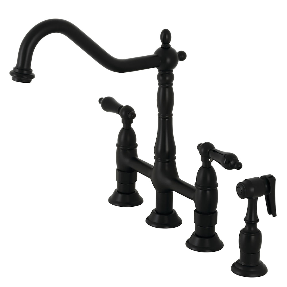 Duchess 2-Handle Bridge Kitchen Faucet with Side-Sprayer in Matte Black
