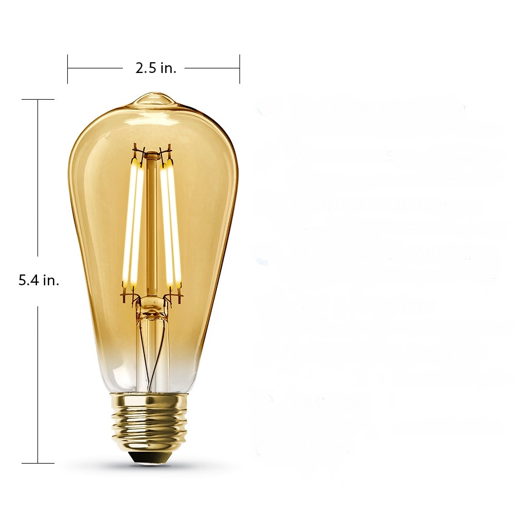60-Watt Equiv ST19 Dimmable LED Amber Glass Vintage Edison Filament LED Light Bulb Daylight (16-Pack)