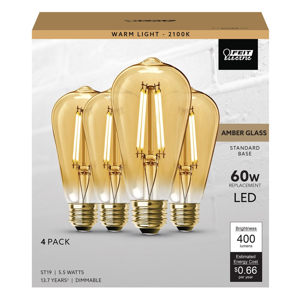 60-Watt Equiv ST19 Dimmable LED Amber Glass Vintage Edison Filament LED Light Bulb Daylight (16-Pack)