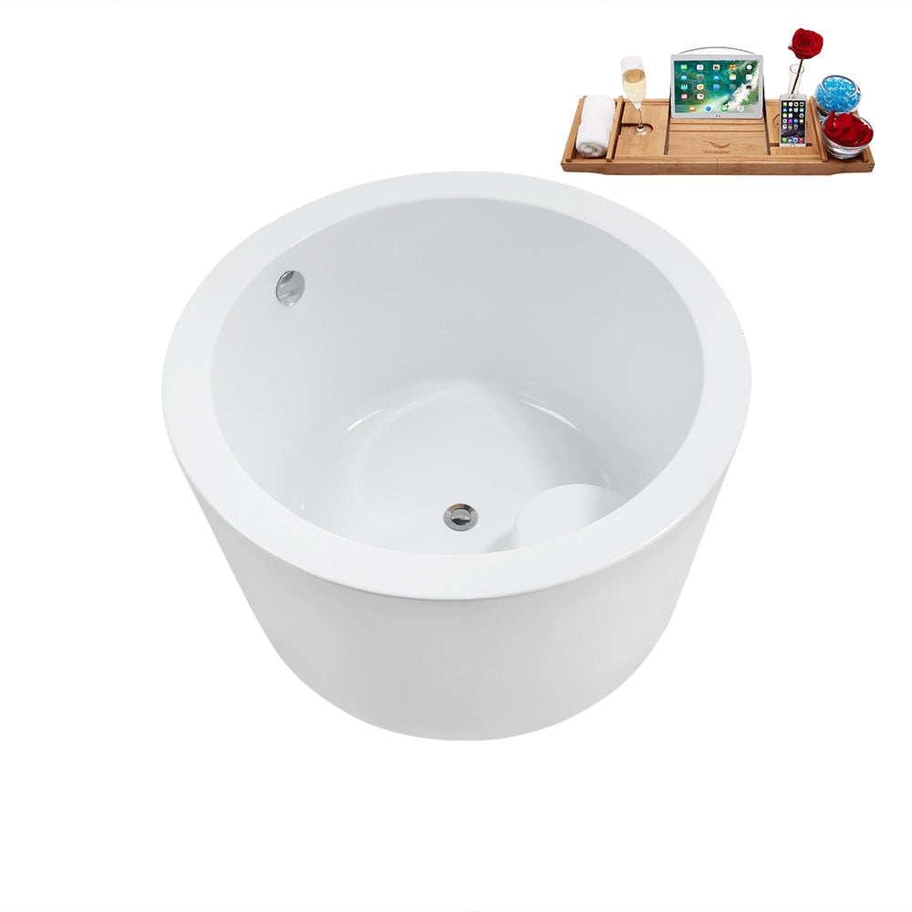 N3760CH 41 inch Freestanding Round Acrylic Bathtub and Tray in Glossy White with Center Drain