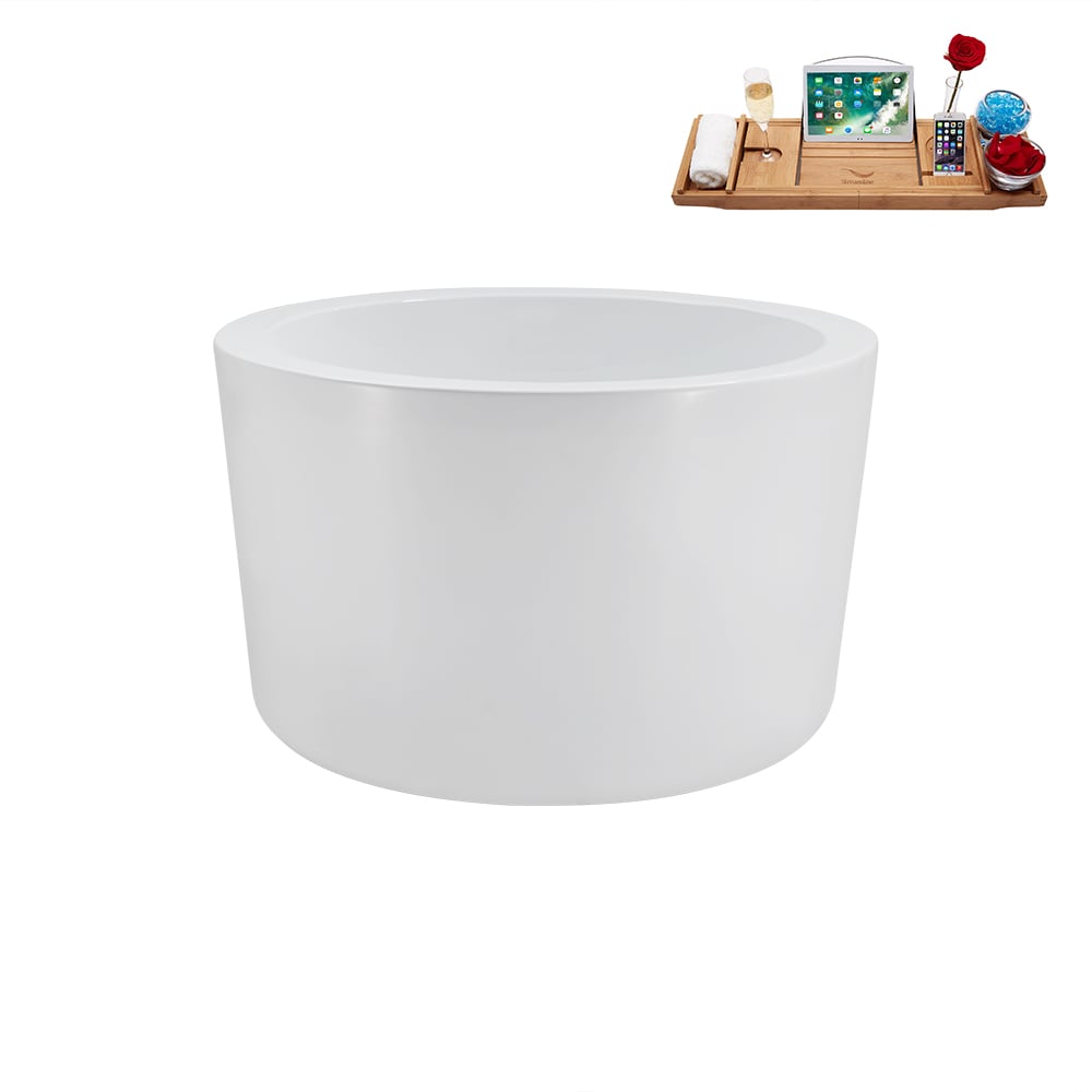 N3760CH 41 inch Freestanding Round Acrylic Bathtub and Tray in Glossy White with Center Drain