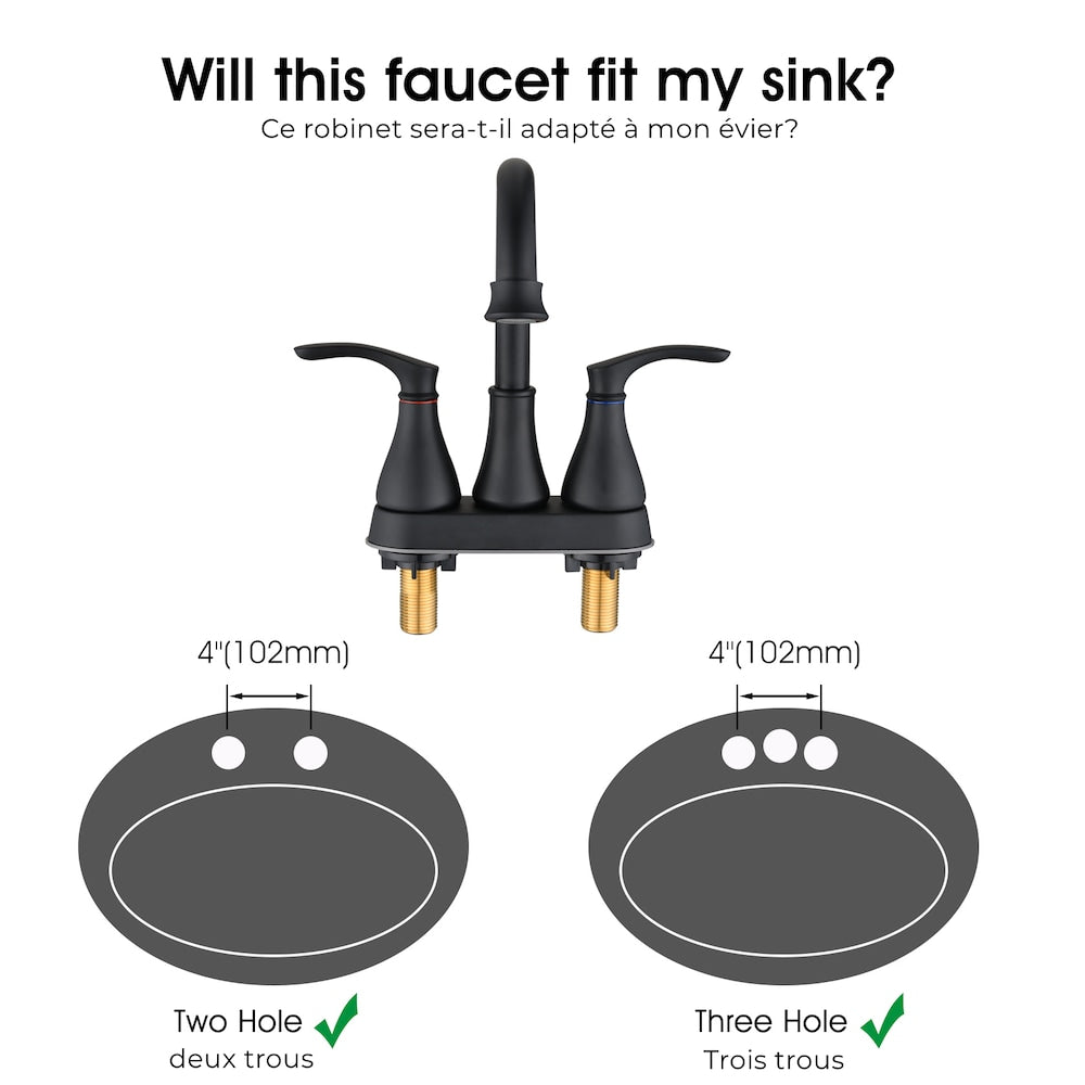 4 inch Centerset 2-Handle High Arc Bathroom Faucet with Drain Kit Included in Matte Black