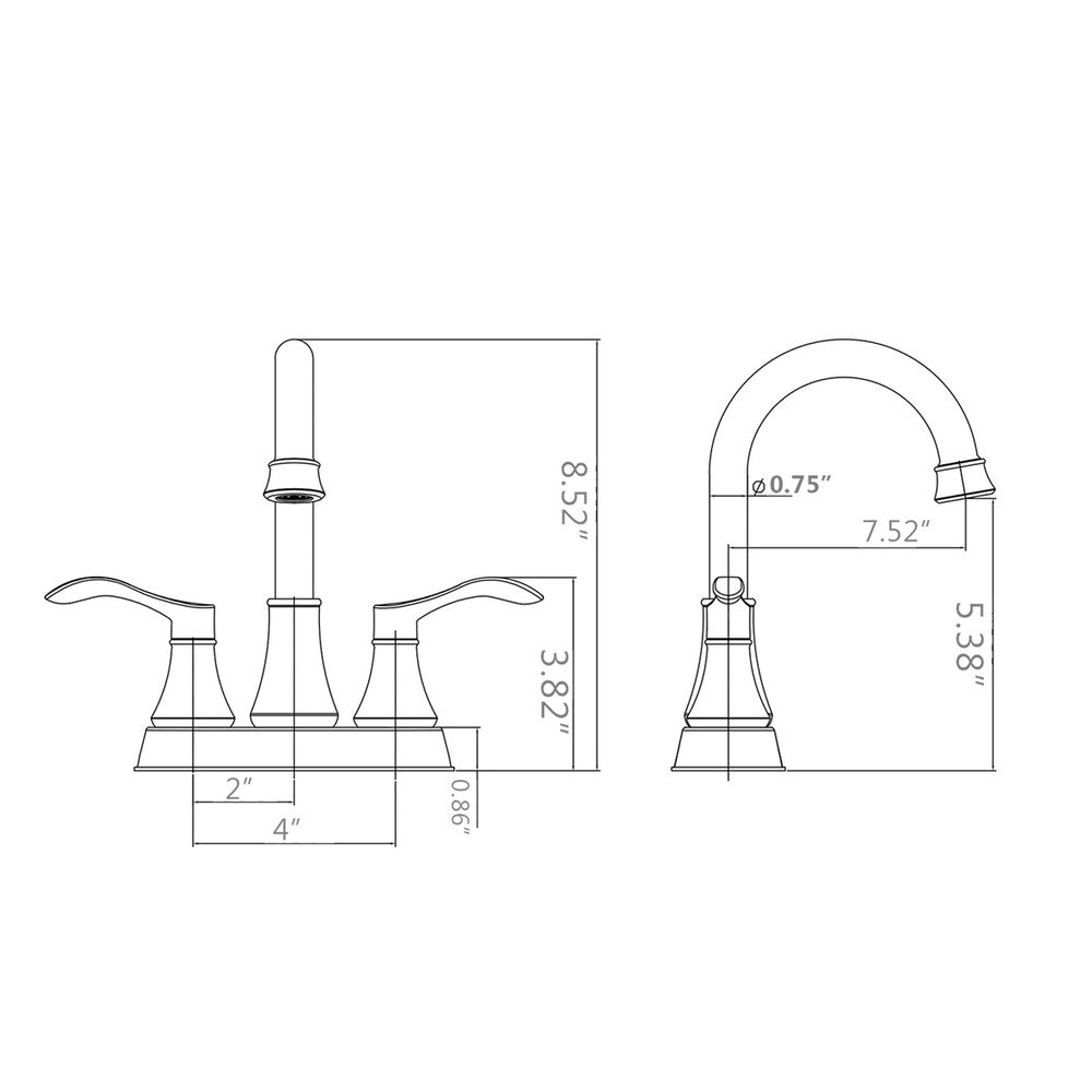 4 inch Centerset 2-Handle High Arc Bathroom Faucet with Drain Kit Included in Matte Black
