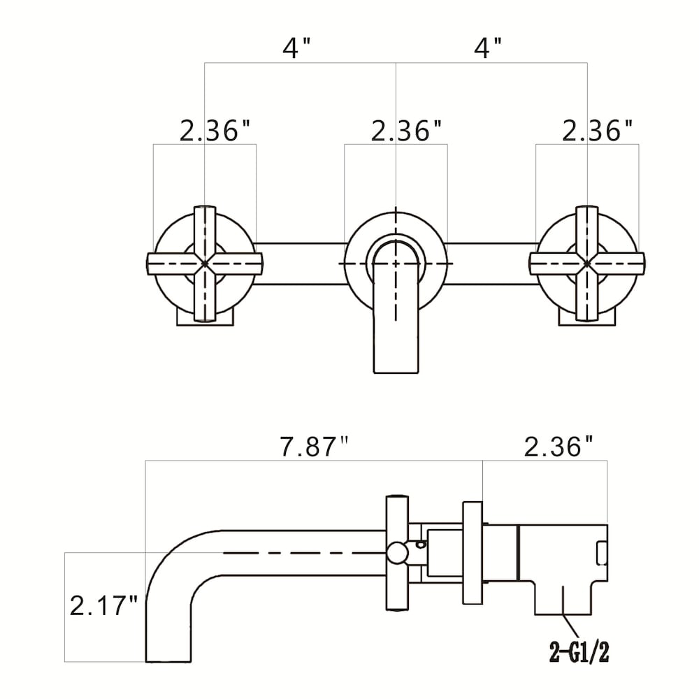 2-Handle Wall Mount Bathroom Faucet with Cross Handles in Matte Black