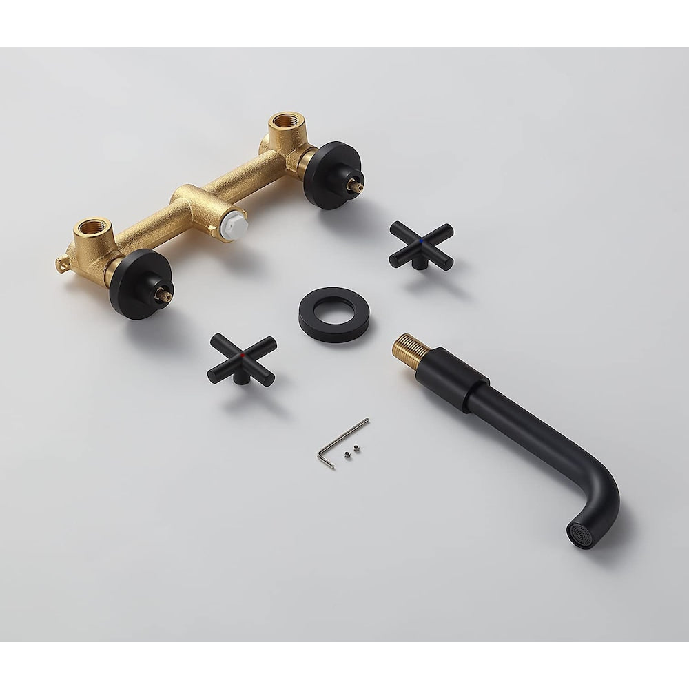 2-Handle Wall Mount Bathroom Faucet with Cross Handles in Matte Black