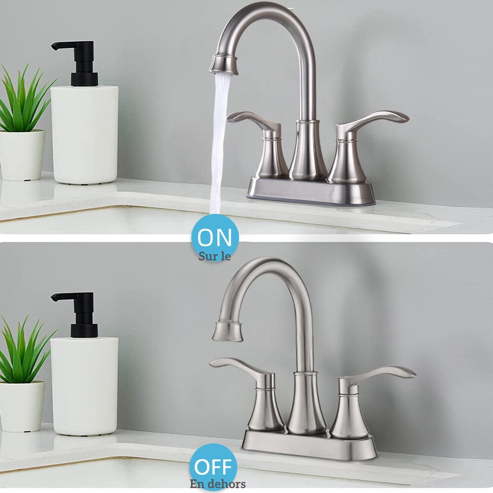 4 inch Centerset 2-Handle High Arc Bathroom Faucet with Drain Kit Included in Brushed Nickel