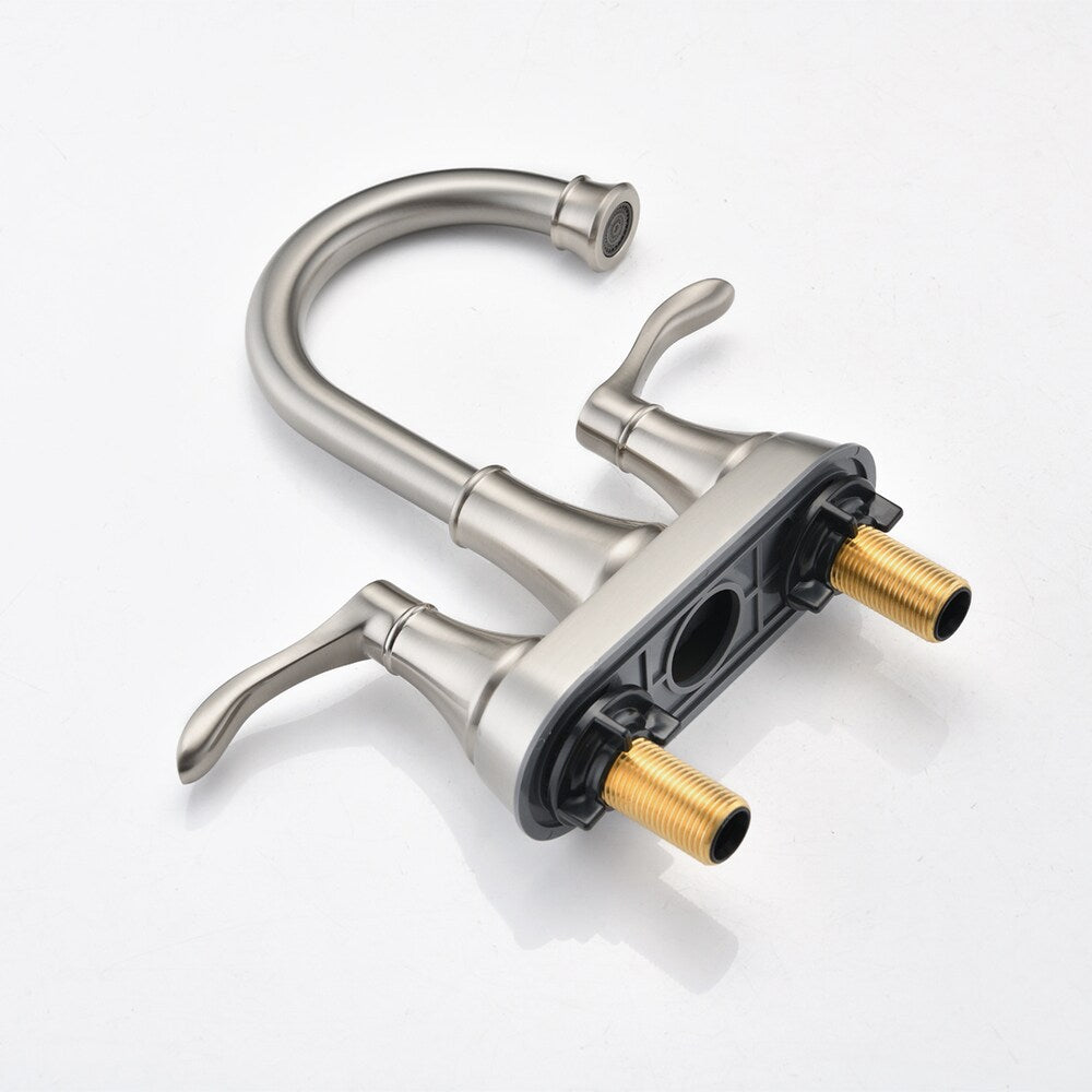 4 inch Centerset 2-Handle High Arc Bathroom Faucet with Drain Kit Included in Brushed Nickel