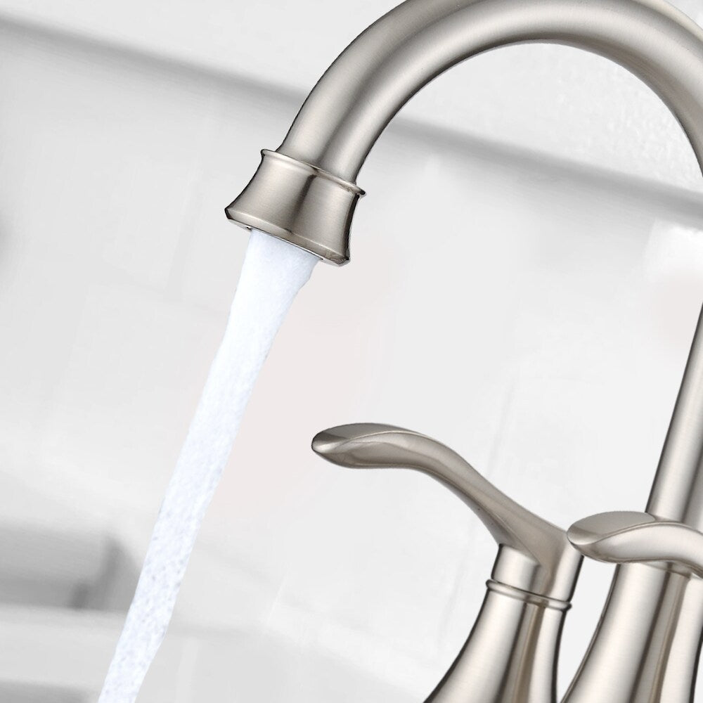 4 inch Centerset 2-Handle High Arc Bathroom Faucet with Drain Kit Included in Brushed Nickel