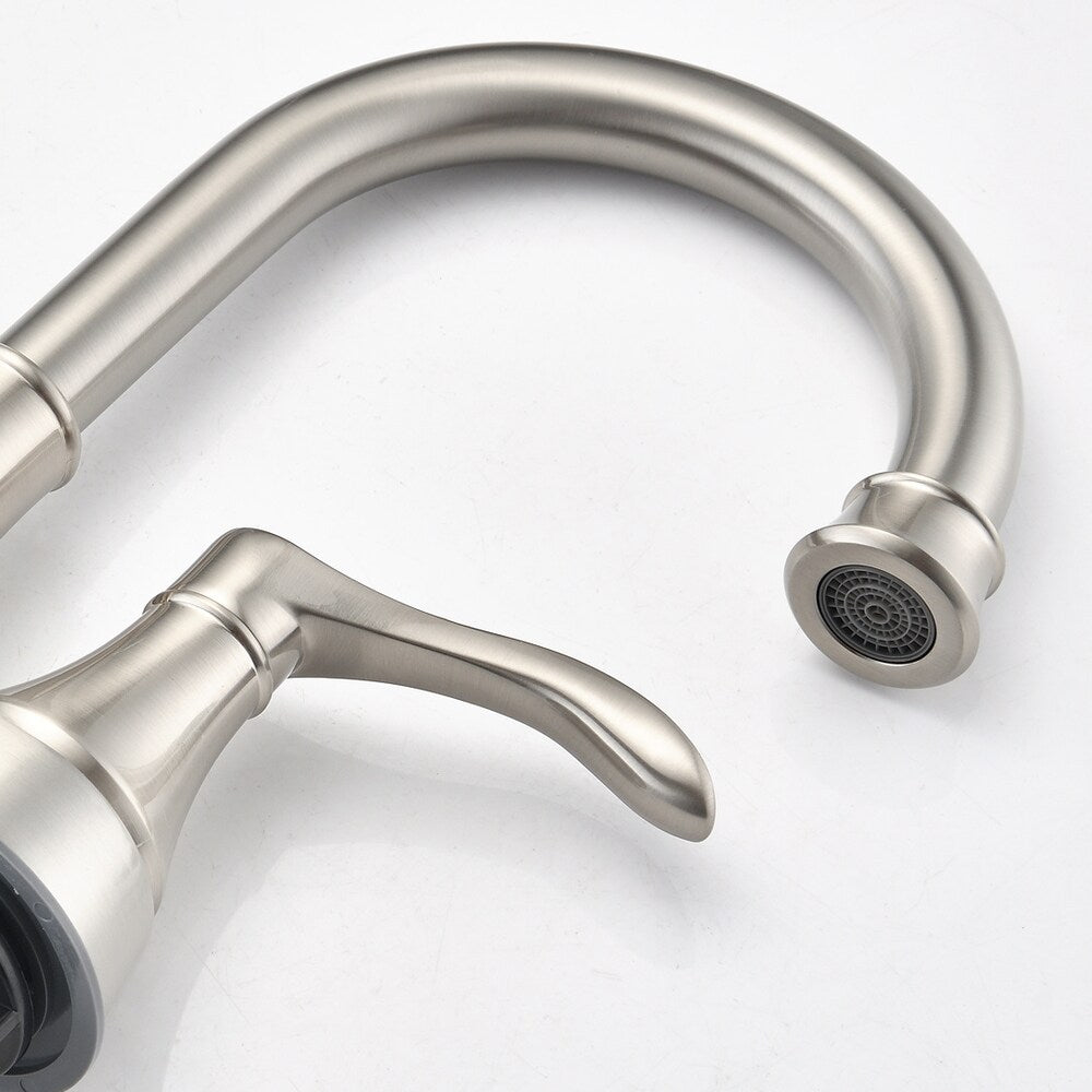 4 inch Centerset 2-Handle High Arc Bathroom Faucet with Drain Kit Included in Brushed Nickel