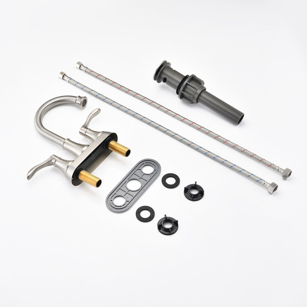 4 inch Centerset 2-Handle High Arc Bathroom Faucet with Drain Kit Included in Brushed Nickel