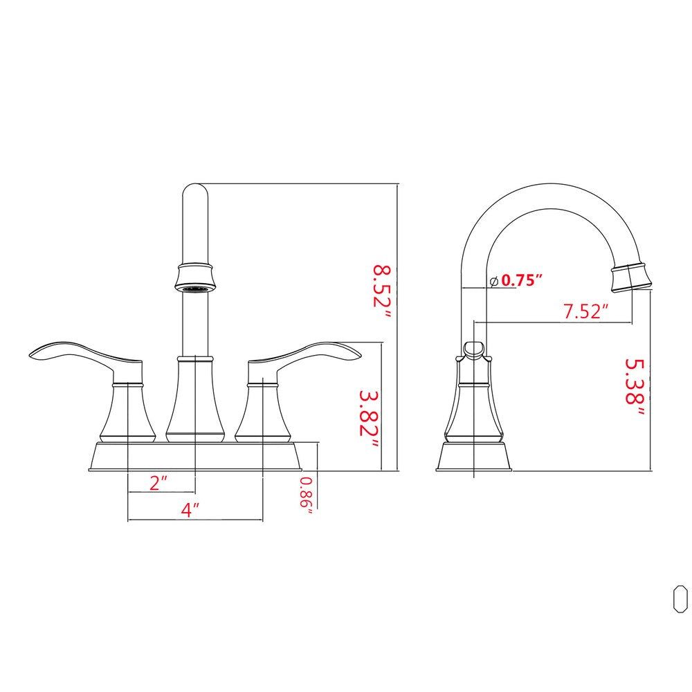 4 inch Centerset 2-Handle High Arc Bathroom Faucet with Drain Kit Included in Brushed Nickel