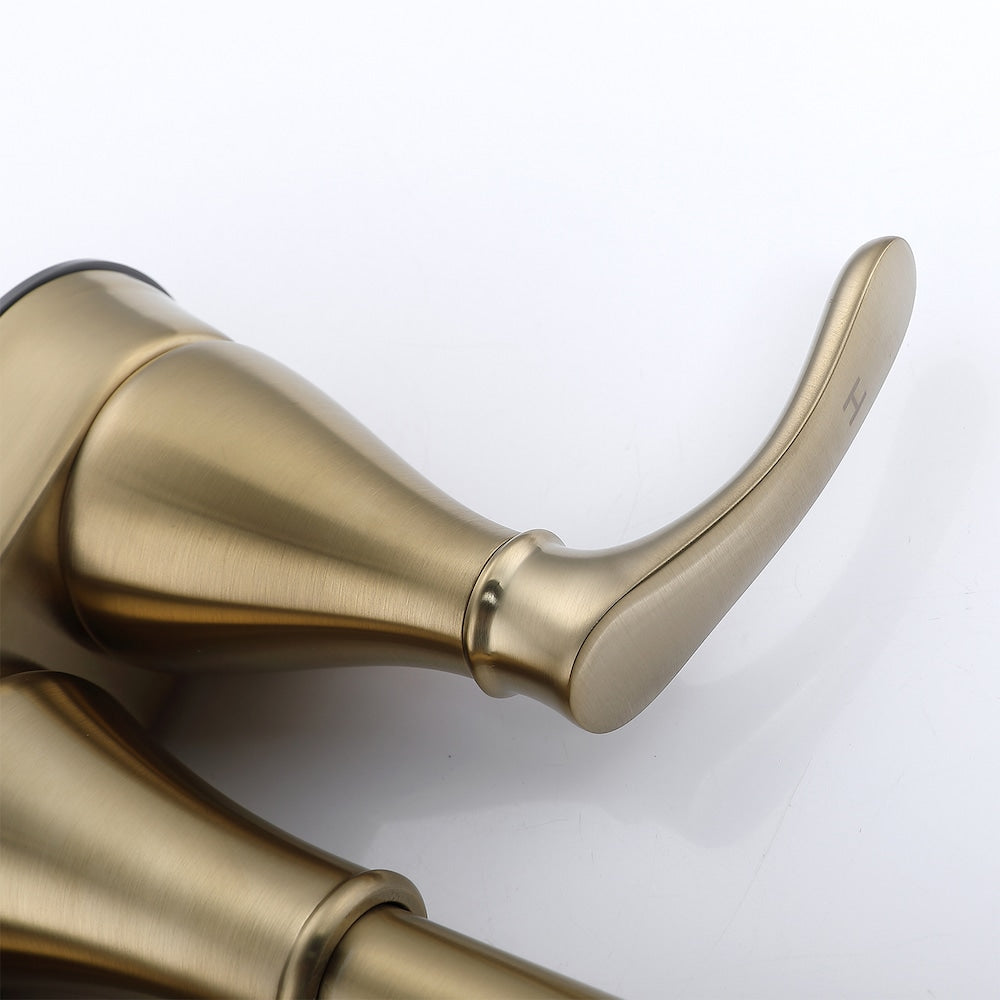 4 inch Centerset 2-Handle High Arc Bathroom Faucet with Drain Kit Included in Brushed Gold