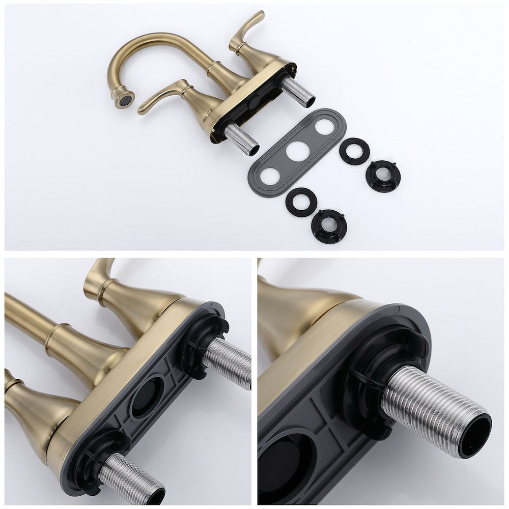 4 inch Centerset 2-Handle High Arc Bathroom Faucet with Drain Kit Included in Brushed Gold
