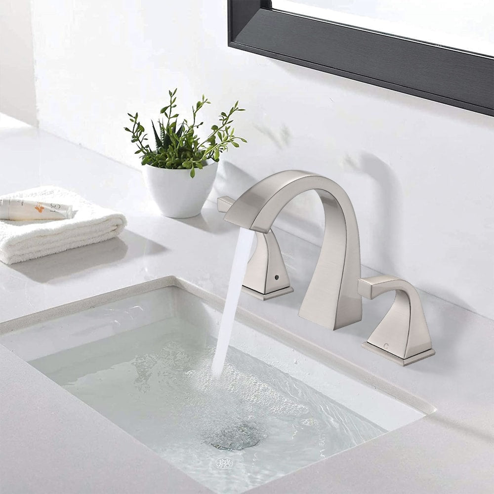 8 inch Widespread Double Handle Bathroom Faucet with Pop up Drain Assembly in Brushed Nickel