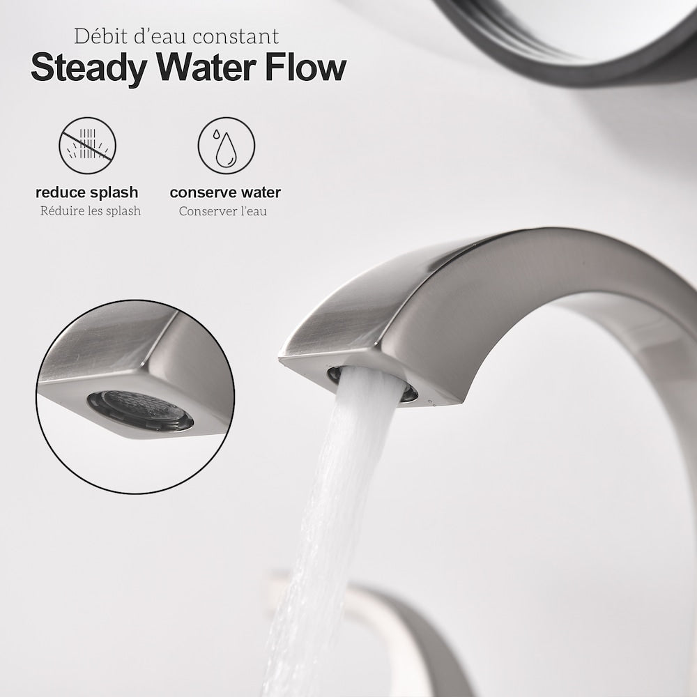 8 inch Widespread Double Handle Bathroom Faucet with Pop up Drain Assembly in Brushed Nickel
