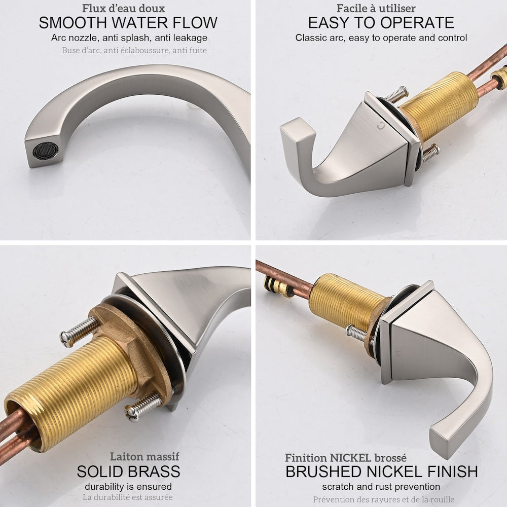 8 inch Widespread Double Handle Bathroom Faucet with Pop up Drain Assembly in Brushed Nickel