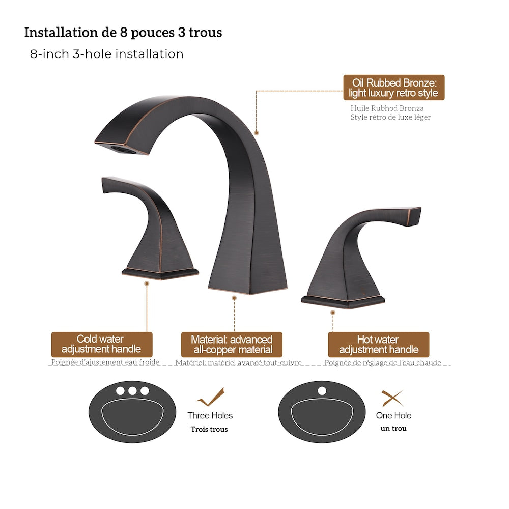8 inch Widespread Double Handle Bathroom Faucet with Pop up Drain Assembly in Oil Rubber Bronze