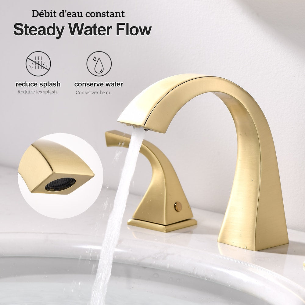 8 inch Widespread Double Handle Bathroom Faucet with Pop up Drain Assembly in Brushed Gold