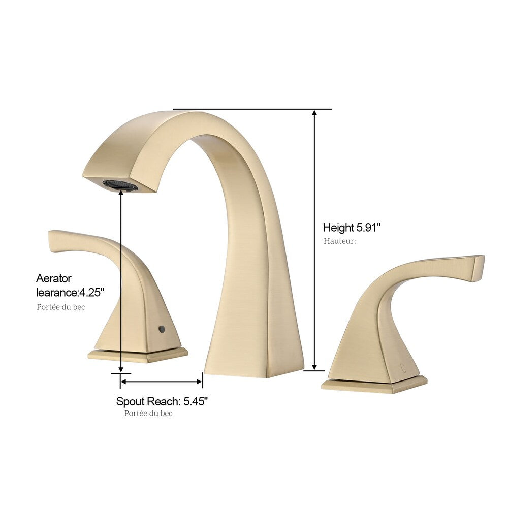 8 inch Widespread Double Handle Bathroom Faucet with Pop up Drain Assembly in Brushed Gold