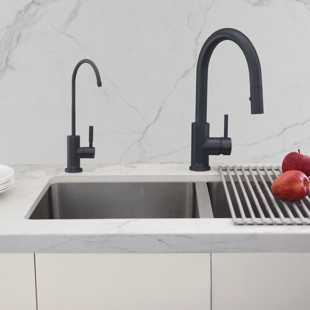 Modena Single Handle Pull Down Kitchen Faucet with Water Tap in Mate Black Finish