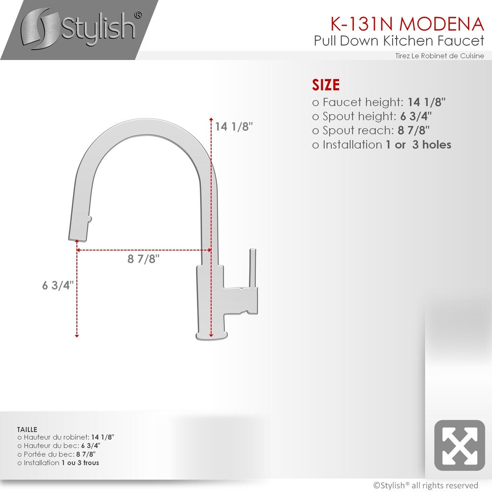 Modena Single Handle Pull Down Kitchen Faucet with Water Tap in Mate Black Finish
