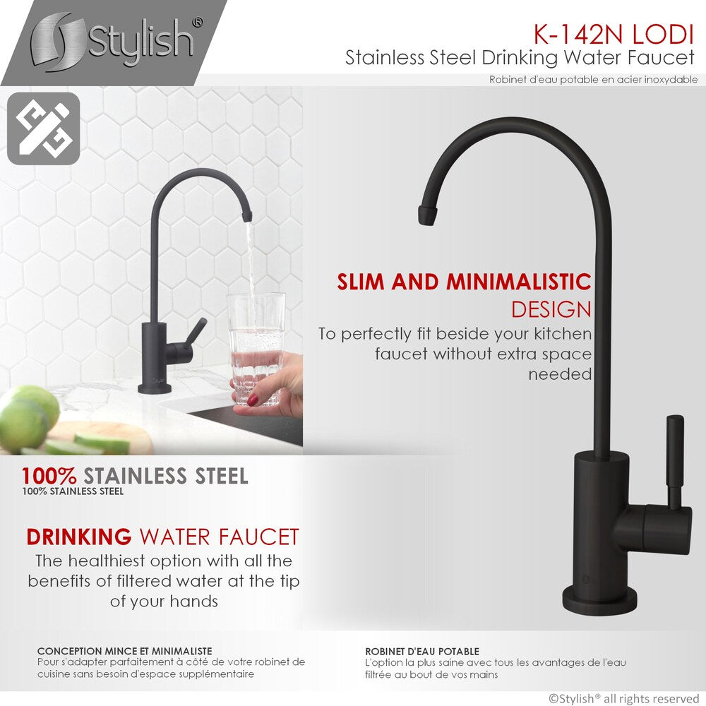 Modena Single Handle Pull Down Kitchen Faucet with Water Tap in Mate Black Finish