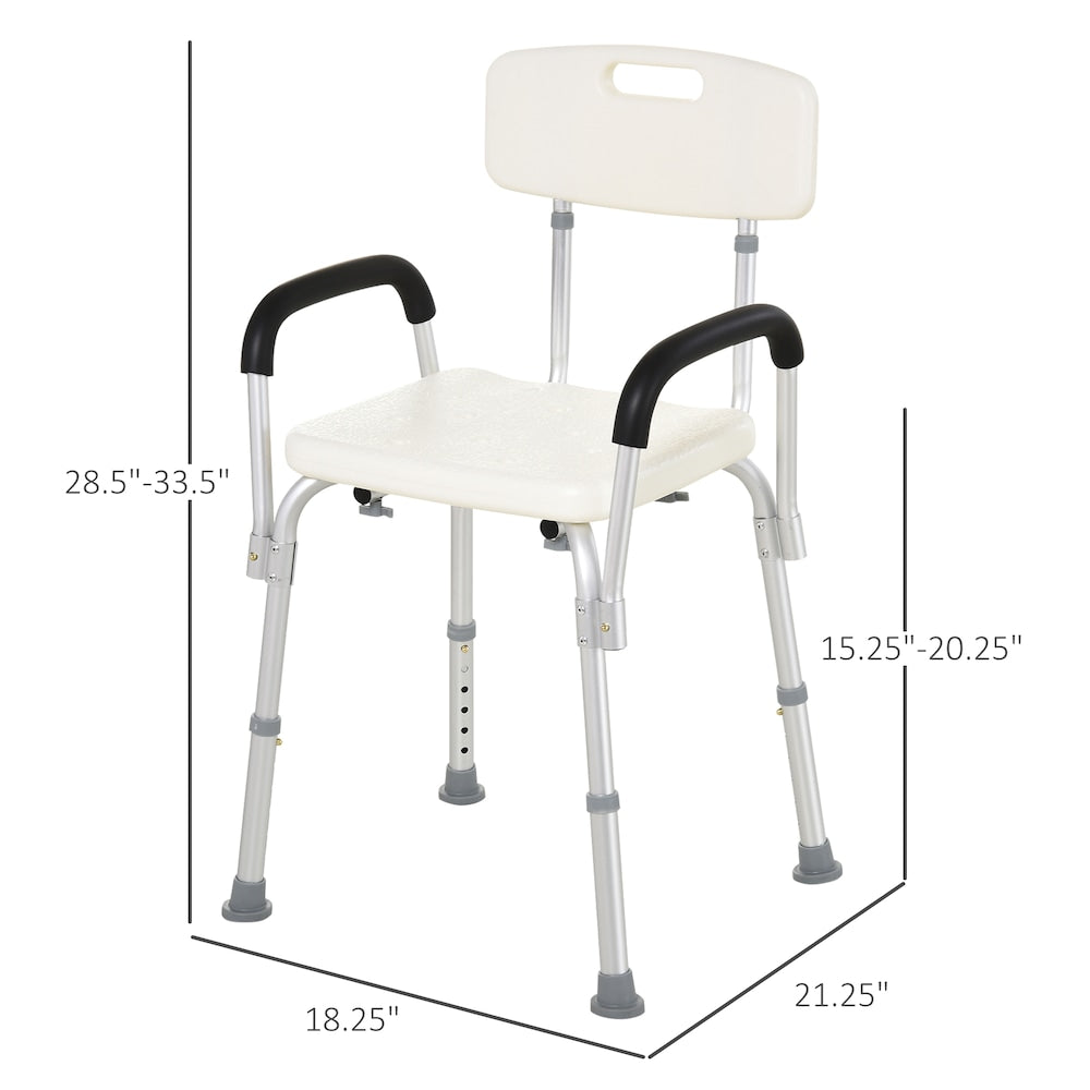 Adjustable Medical Shower Chair Quick Release Bathtub with Arm Backrest in White