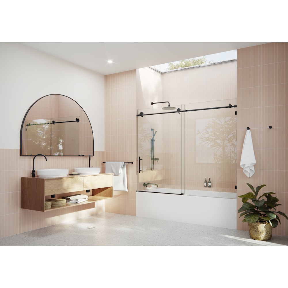 Eclipse 72 inch W x 60 inch H Sliding Frameless Bathtub Shower Door in Matte Black Finish